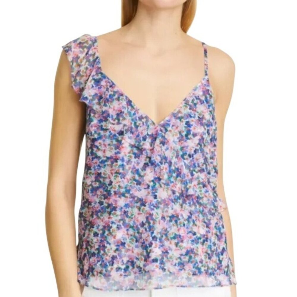 Veronica Beard Nea Floral Silk Multicolor Ruffle Camisole
